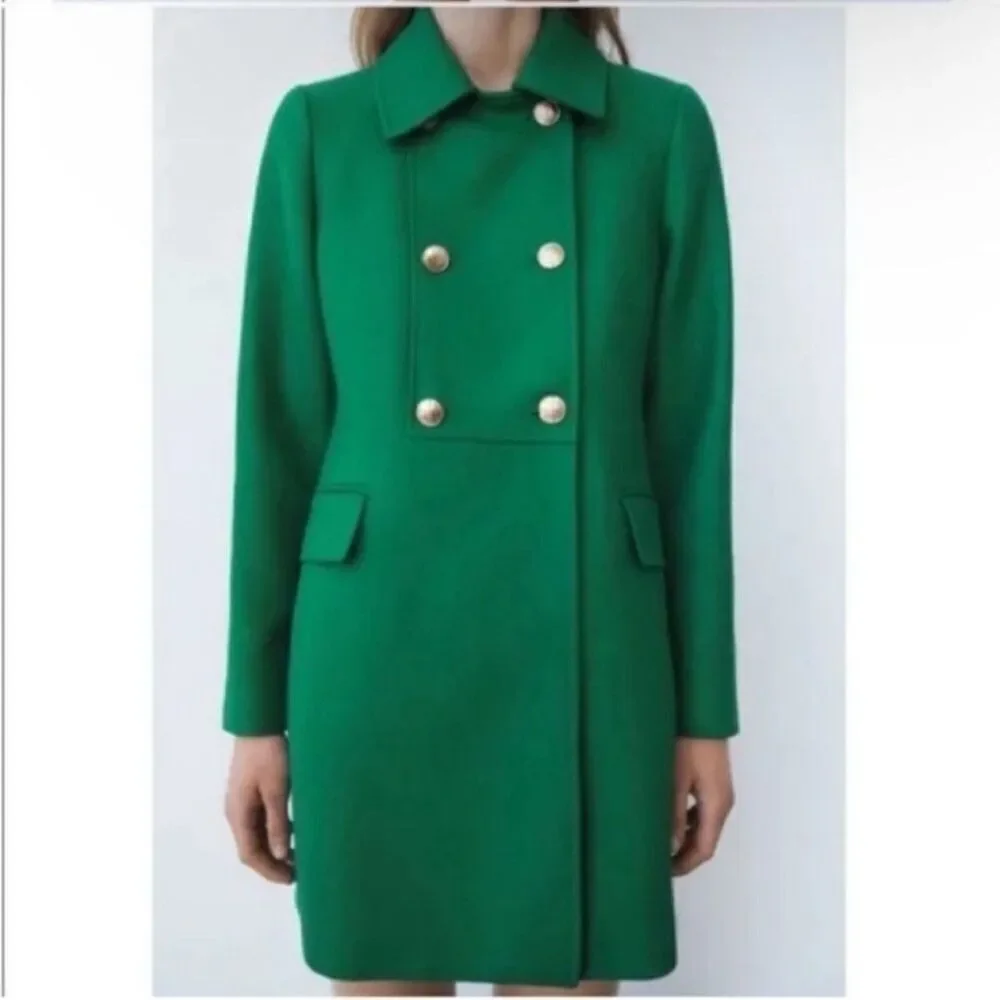 New Green Coat Jacket BUTTONED TAILORED GREEN Size XS